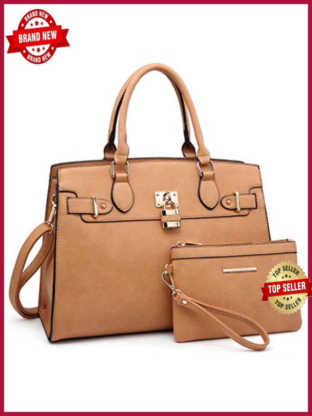 Vegan Leather Satchel Tote Handbag with Matching Clutch